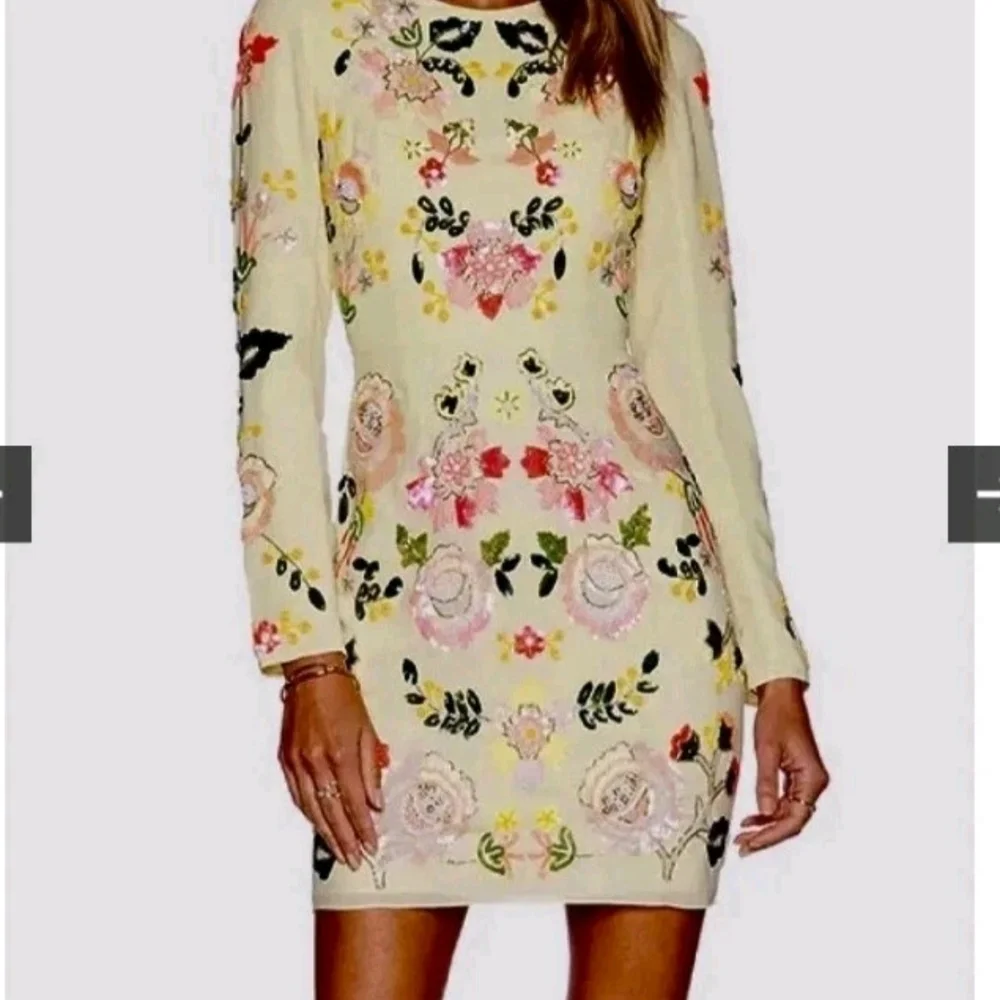 Needle And Thread Floral Sequin  Embroidered Yellow Dress - Picture 2 of 11